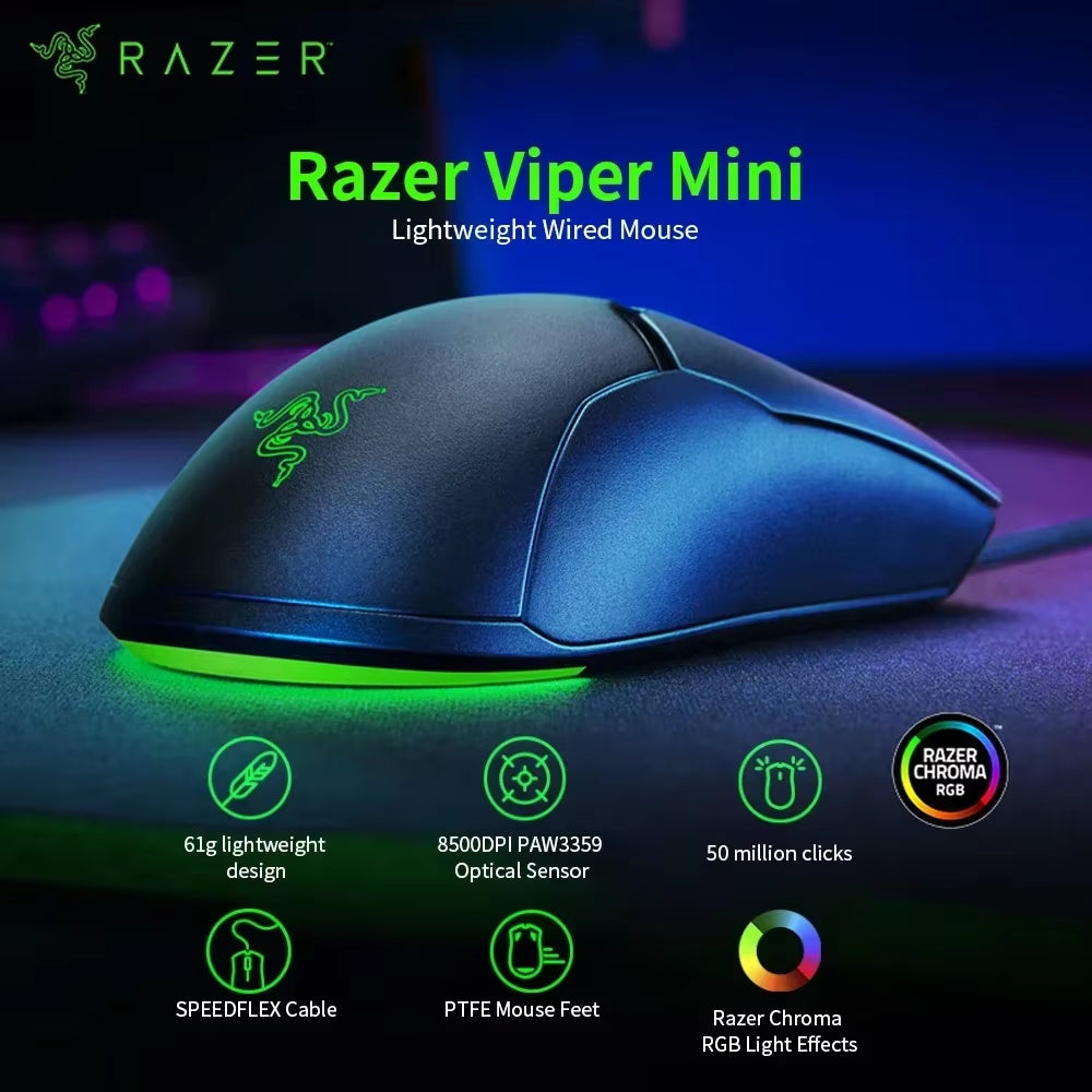 Viper Mini Gaming Mouse - 8500 DPI Optical Sensor, Chroma RGB, Lightweight Wired Design with SPEEDFLEX Cable for Gamers
